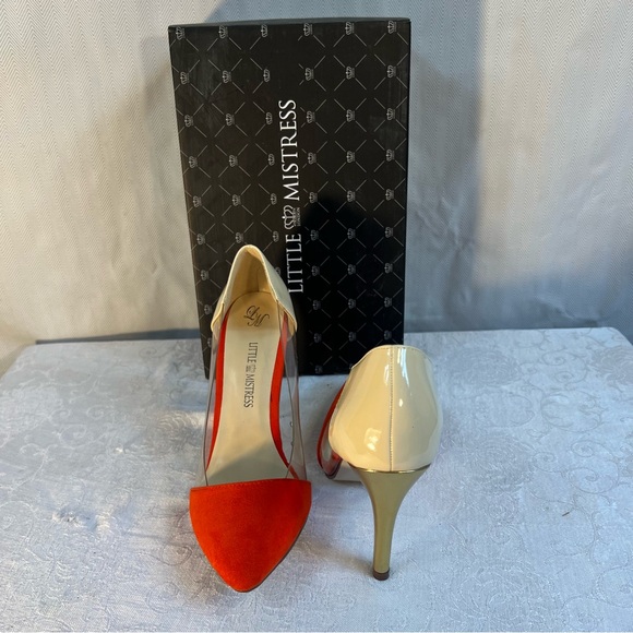 Little Mistress London Light Red Suede Clear Sides Beige Heell 4” Heels 6 - Picture 1 of 7
